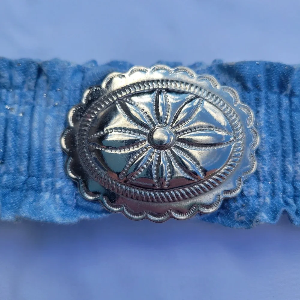 Vintage Style Blue Elastic Cinch Belt Lot of 4 Western Concho Denim Navy Small